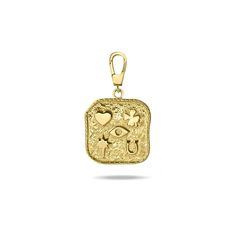 14K Solid Gold Good Luck Charm 14k Gold Good Luck Pendant Charms, Gold Plated Pendant Charms With Removable Features, Yellow Gold Rectangular Amulet Jewelry, Rectangular Yellow Gold Amulet Jewelry, Dangle Jewelry With Logo Charm As Gift, Dangle Jewelry With Logo Charm For Gift, 14k Gold Pendant Charms For Good Luck, Gift Jewelry With Logo Dangle Charms, Elegant Good Luck Charms With Dangling Details