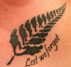 a tattoo with the words best we forget written on it and silhouettes of soldiers