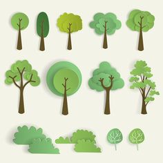 paper cut trees on white background