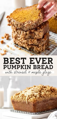 Moist pumpkin bread with a crunchy pumpkin spice streusel topping and maple glaze. It's seriously the BEST pumpkin bread recipe! Pumpkin Bread With Streusel Topping, Pumpkin Bread With Streusel, The Best Pumpkin Bread, Best Pumpkin Bread, Best Pumpkin Bread Recipe, Moist Pumpkin Bread, Fall Baking Recipes, Keto Lasagna, Keto Pancakes