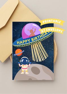 an astronaut birthday card with the words happy birthday on it