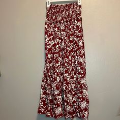 Brand New With Tags Zara Floral Flowy Linen Material Skirts (15% Linen) Size Xs , Waist 9in, Length 37in Maroon/White Color Feel Free To Message Me If You Have Any Questions. Happy Shopping!!!!! Casual Stretch Floral Print Maxi Skirt, Red Stretch Skirt For Vacation, Zara Tiered Skirt For Vacation, Zara Flowy Maxi Skirt For Vacation, Zara Long Skirt For Vacation, Zara Summer Flowy Skirt Bottoms, Zara Tiered Maxi Skirt For Summer, Zara Midi Skirt For The Beach, Zara Flowy Tiered Maxi Skirt