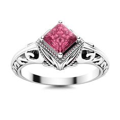 This spectacular art deco Pink Tourmaline ring in 14k White Gold features sheer craftsmanship that extends upto the shank. The beautiful miligrain outlined centre gemstone appears to float above the artistically designed shank. This glossy natural stone with its beautiful tender pink color is soft and gentle in appearance. Art Deco Pink, Vintage Ring, Birthstone Ring