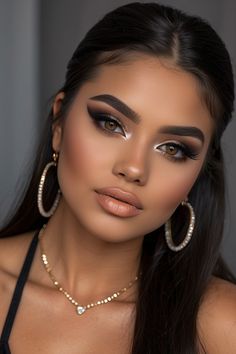 Get inspired by these prom makeup ideas tailored for different skin tones. Whether you have fair, medium, or dark skin, these makeup looks will make you stand out on your special night. #prommakeup #prom #fairskinmakeup #mediumskinmakeup #darkskinmakeup #differentskintonesmakeup #beautymakeup #beauty Wedding Dramatic Makeup, Make Up Ideas Gold, Seductive Makeup Looks For Brown Eyes, Warm Glam Makeup, Prom Make Up For Brown Eyes, Sultry Makeup Looks Brown Eyes, Dark Glam Makeup, Gala Makeup Looks, Medium Skin Makeup