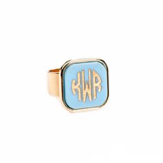 Our bezel-set square monogram ring is a Moon and Lola girl's best friend! Trendy Adjustable Initial Open Ring, Trendy Adjustable Gold Enamel Ring, Trendy Personalized Adjustable Rings, Personalized Initial Open Ring, Personalized Adjustable Initial Open Ring, Personalized Adjustable Open Initial Ring, Personalized Adjustable Signet Open Ring, Personalized Adjustable Open Signet Ring, Customizable Adjustable Initial Ring As Gift