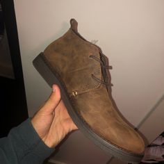 Nwot Men’s Dark Brown Merona Leather High Top Laced Dress Or Casual Wear Boots. In Good Condition And I Don’t Think They’ve Ever Been Worn. Only Flaw Are A Few Scuffs On The Leather From Rubbing Against Other Shoes In A Box. Men’s Size 8. Casual Business Desert Boots For Fall, Casual Suede Boots With Plain Toe, Casual Brown Desert Boots With Round Toe, Casual Brown Chukka Boots For Fall, Casual Ankle-high Chukka Boots For Fall, Casual Brown Boots With Stitched Sole, Brown Leather Footbed Desert Boots For Business, Casual Suede Desert Ankle Boots, Casual Chukka Ankle Boots For Business