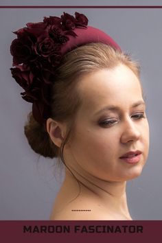 Burgundy fascinator headband for wedding guest inspired by wonderful Kate Middleton is hand made and hand stitched. Padded halo headband headpiece has been covered in a high quality Italian fabric. Dark red fascinator is trimmed with intone flowers and leaves covering the right ear side of the wedding guest hairband. Modern and elegant burgundy hatinator will instantly elevate any outfit. This floral head piece is unique work in which care has been taken with every detail. Accessories For Wedding Guest, Burgundy Fascinator, Hair Accessories For Wedding, Headband For Wedding, Fascinator Hats Outfit, Fascinator Hats Wedding, Kate Middleton Hair, Accessories For Wedding, Red Fascinator