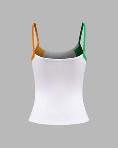 Details: Football cami top with Ireland flag color designTop Length: CroppedSleeve Length: SleevelessMaterials:95% Cotton + 5% Spandex Green Vest Tops With Tank Straps, Fitted Sleeveless Color Block Top, Multicolor Fitted Cami Top, Multicolor Sleeveless Tops With Straps, Multicolor Sleeveless Strapped Tops, Fitted Multicolor Cami Top, White Color Block Sleeveless Tank Top, Casual White Color Block Tank Top, Multicolor Sleeveless Strappy Tops