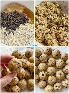 four pictures showing different stages of making cookies and oatmeal treats for kids