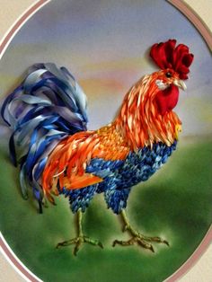 a painting of a rooster on a plate