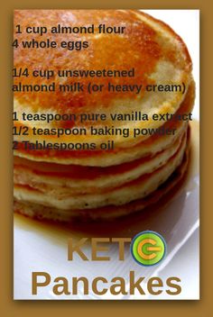 pancakes stacked on top of each other with information about how to make them in english