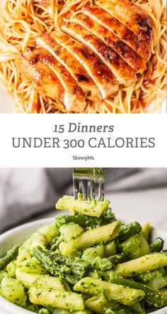 some food that is in a bowl and on a plate with the words 15 dinneres under 30 calories