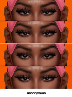 three different views of the same woman's eyes with long lashes and large eyelashes