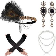 Season:All Seasons; What's in the box:Gloves,Headband,Necklace,Earrings; Types:Outfits; Style:1920s,The Great Gatsby; Occasion:Halloween; Material:Feather; Characters:The Great Gatsby; Listing Date:10/10/2023 Gatsby Party Outfit Women 1920s Style, 20s Accessories, 1920s Flapper Costume, Gatsby Accessories, 1920s Accessories, Flapper Accessories, Flapper Headpiece, Gatsby Costume, Retro Headband