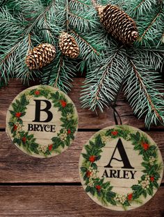 Christmas Personalized Ornament Handmade INITIAL AND NAME WREATH Large Round Wooden Sublimation Large Holiday Tree Decoration GIFT Crafters Delight -JAMsCraftCloset Name Wreath, Holiday Tree Decorations, My Pleasure, Handmade Christmas Ornaments, Personalized Ornaments, Handmade Ornaments, Holiday Tree, Tree Decoration, Handmade Wooden