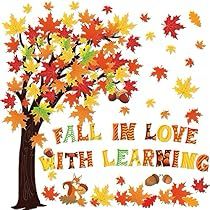 an autumn tree with leaves and acorns in the fall, all he love is with learning