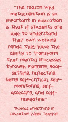 a pink piece of paper with the words,'the reason why metagontion is so important in education that it students are able to understand their own work