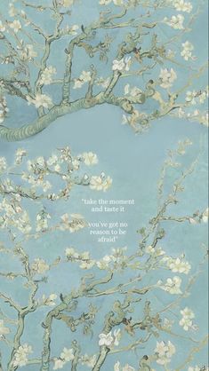 an image of a tree with white flowers on it and a quote written in the middle