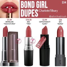 Charlotte Tilbury Bond Girl, Glam Lipstick, Matte Make Up, Revolution Lipstick, Charlotte Tilbury Lipstick, Drugstore Lipstick, Maybelline Lipstick, Lipstick For Fair Skin, Makeup Tip