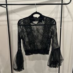 New Without Tags! Edgy Crop Top For Spring Parties, Black Sheer Crop Top For Evenings, Black Sheer Crop Top For Evening, Black Lace Crop Top For Party, Spring Black Blouse For Party, Black Tops For Going Out In Spring, Spring Party Black Blouse, Lace Crop Top For Parties, Spring Party Blouse In Black