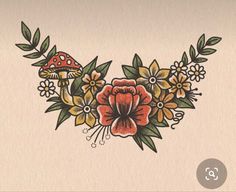 a drawing of flowers and mushrooms on a piece of paper