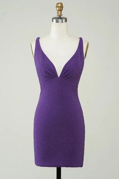 Dark Purple Tight Short Homecoming Dress With Criss Cross Back – Weitese Dress Short Homecoming Dress, Purple Shorts, Shorts With Tights, Wedding Bridesmaid Dresses, Homecoming Dress, Cocktail Dress Party, Deep V Neck, Dark Purple, Special Occasion Dresses