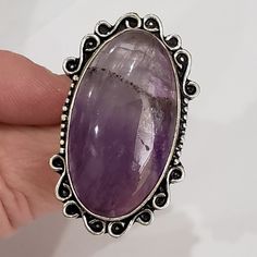 Amethyst 925 Silver Handmade Gemstone Ring Of Us Size 7-St-43477 The Item You See Is The Exact Piece You Will Receive-Excellent Quality & Design!~ 100% Brand New-Large Natural Amethyst Stone-925 Sterling Silver Stamped-Vintage-Goth-Antique Style-Handmade There Are Beautiful Colors & Textures In This Stone! Please See Photos For Shape/Curves/Condition/Colors/Style/Design/Engraving Size 7 Silver Amethyst Ring Perfect For Gifting, Silver Oval Amethyst Ring With Natural Stones, Silver Amethyst Ring As A Gift, Silver Amethyst Ring With Stones As A Gift, Oval Silver Amethyst Ring With Natural Stones, Silver Amethyst Ring With Large Stone, Silver Amethyst Healing Ring, Large Stone Amethyst Ring, Silver Amethyst Ring With Large Stone For Gift