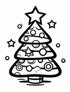 a black and white christmas tree with stars