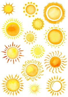 watercolor sun drawings on white paper