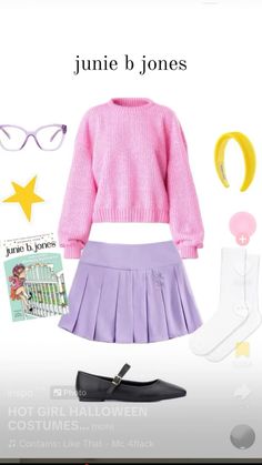 a pink sweater, purple skirt and black shoes are featured in the magazine's website