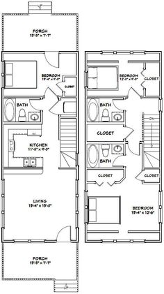 two story townhouse plans with lofts and living room in the back ground floor plan