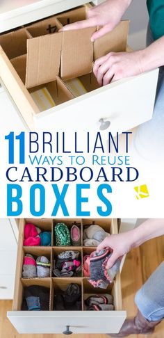 there is an open box with shoes in it and the words brilliant ways to reuse cardboard boxes