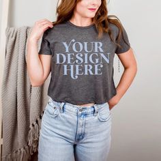 Bella Canvas 8883 flowy cropped tshirt in the color dark heather grey Grey Crop Top, Crop Tee