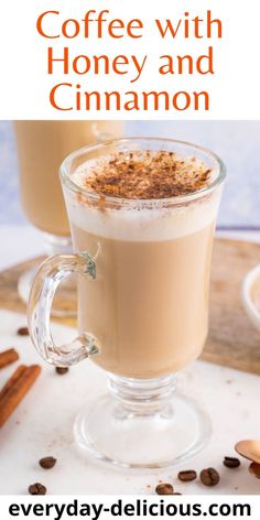 coffee with honey and cinnamon in a glass mug