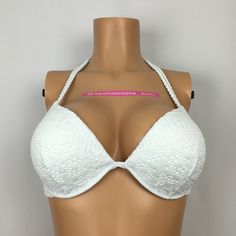 Victoria's Secret Lace Gorgeous Swim Top. Adds 1.5 Cup Sizes! Almost As Much Push Up Padding As The Bombshell ! Color: White Sm1540, 1679, 1681, 1680, 1854 Related Searches : Bikini Top , Bikini Bottom , Two Piece, Bathing Suit , Sexy Swimsuit , Vacation , Spring Break , Summer , Beach Check Out My Closet For Lots More Swimsuits ! @Fashionista_kim Padded Push-up Swimwear, Summer Stretch Push-up Swimwear, White Summer Swimwear With Removable Bra Pads, White Swimwear With Removable Bra Pads For Beach Season, White Padded Swimwear For Summer, Push-up Swimwear For Summer, White Swimwear With Padded Cups For Beach, White Padded Cups Swimwear For Beach, Underwire Halter Top For Beach Party