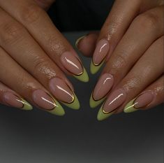 IG: @cosmicnailzz  #SpringNails #NailArt #CuteNails #SpringManicure #FloralNails #PastelNails #SpringBeauty #NailDesigns #SpringInspiration #SpringStyle #NailIdeas #SpringFashion #NailGoals #NailInspiration #SpringTrends #NailPolish #SpringColors #PrettyNails #NailLove #SpringVibes Fall Nail Inspo Almond, Green Almond Nails, Green French Nails, Nail Inspo Almond, Fall Nail Inspo, Green French, Asian Nails, Nails Today, Nail Colours