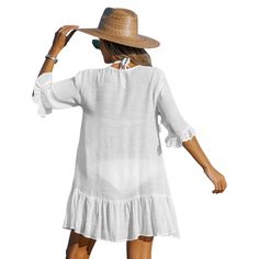 Whether your on the beach or relaxing poolside, you'll be extra stylish in this Women's CUPSHE Ruffled Swim Cover-Up Dress.Click on this WOMEN'S GUIDE to find the perfect fit and more! Whether your on the beach or relaxing poolside, you'll be extra stylish in this Women's CUPSHE Ruffled Swim Cover-Up Dress.Click on this WOMEN'S GUIDE to find the perfect fit and more! FEATURES V-neck Short flared sleeves Button closure Ruffled hem Midi lengthFABRIC & CARE Rayon, polyester Hand wash Imported Size: Lightweight Beachy Cover-up For Vacation, Beachy Sundress For Spring Beach Cover-up, Casual Summer Beach Dress Cover-up, Casual White Swimwear For Beach Cover-up, Flowy Ruffled Sundress For Beach Cover-up, Spring Beachwear Swim Dress For Beach Cover-up, Chic Spring Poolside Cover-up, Summer V-neck Poolside Cover-up, White Flowy Cover-up For Vacation