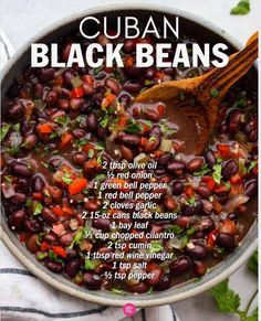 the recipe for cuban black beans is shown in a bowl