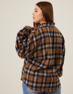 Curve Comfy Plaid Flannel Shirt Plus Size Tops -2020AVE Plus Size Flannel Shirt, Fall Flannel Button-up Shirt, Flannel Collared Shirt For Fall, Long Sleeve Flannel Shirt For Fall, Fall Long Sleeve Flannel Shirt, Fall Flannel Shirt With Button Closure, Fall Button-up Flannel Shirt, Relaxed Fit Long Sleeve Flannel Shirt For Fall, Oversized Plaid Shirt For Fall