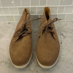 Never Worn, Just Tried On And Been In Closet For A Couple Years. Low-top Brown Boots For Spring, Brown Low-top Boots For Spring, Spring Suede Low-top Boots, Casual Ankle-high Sneakers With Leather Footbed, Spring Low-top Suede Boots, Suede Plain Toe Boots For Spring, Chukka Shoes, Brown Suede Loafers, Grey Suede Boots