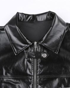 Details: Cropped PU jacket with Rockmore letter designTop Length: CroppedSleeve Length: Long SleevesMaterials: 95% Polyester + 5% Spandex Rock Style Outfits, Short Leather Jacket, Pleather Jacket, Skirt Heels, Pu Jacket, Leather Outerwear, Fitted Jumpsuit, Romper And Jacket, Gothic Rock