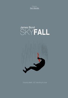 james bond skyfall movie poster with the title in red and black, on a grey background