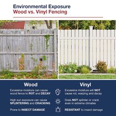 an info sheet describing the benefits of wood vs vinyl fencing in front of a white picket fence