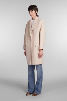 53% virgin wool, 28% wool, 17% cashmere, 2% silk Beige Wool Office Coat With Concealed Placket, Beige Wool Coat With Concealed Placket For Office, Classic Cream Outerwear With Concealed Placket, Beige Wool Coat With Lapel Collar For Formal Occasions, Beige Wool Coat With Concealed Placket For Business, Designer Single-breasted Wool Coat For Work, Beige Wool Coat With Notch Lapel, Designer Single Breasted Wool Coat For Work, Luxury Spring Wool Coat With Double Button Closure