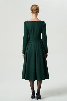 Green A-line Winter Dress, Winter Pleated Long Sleeve Dress, Fall Knee-length Pleated Dress, Winter A-line Dress With Pleated Skirt, Green A-line Midi Dress For Winter, Winter Pleated Long Sleeve Midi Dress, Pleated Long Sleeve Midi Dress For Winter, Long Sleeve Pleated Midi Dress For Winter, Modest Pleated Maxi Dress For Fall