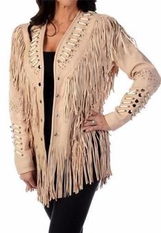 Native American Jackets, Western Cowgirl Style, Cream Leather Jacket, Indian Jackets, Fringe Coats, Mode Hippie, American Western, Fringe Leather Jacket, Western Jacket