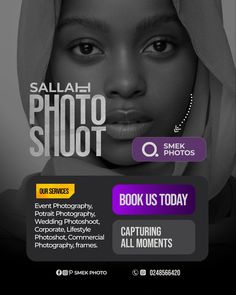 a flyer for a photo shoot with an image of a woman wearing a headscarf