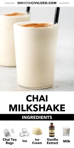 the ingredients for chai milkshake are shown in this graphic above it's description