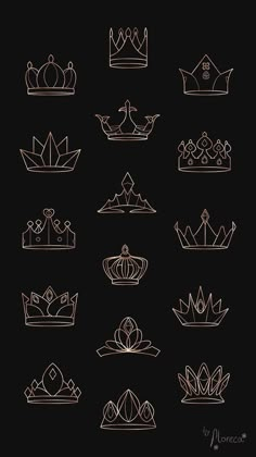 different types of crowns are shown in gold on black background, with the words crown above them