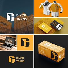 four different logos for diyor transs, including a laptop and a box